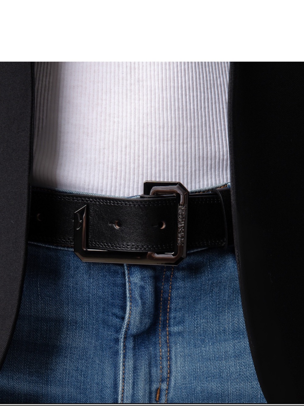 Zadig & Voltaire Black Leather Belt with Gunmetal Buckle